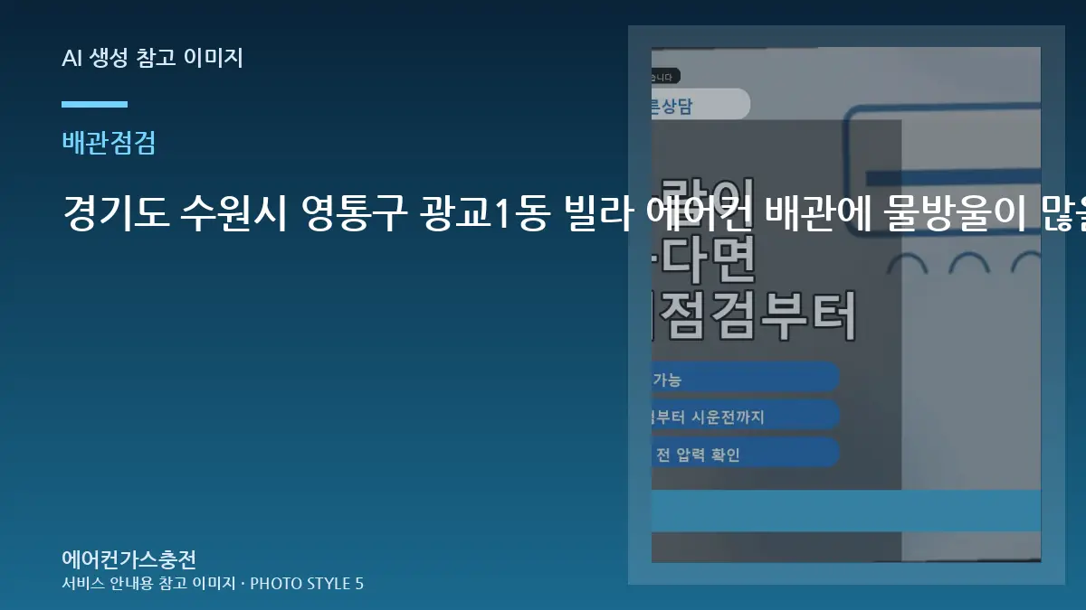 경기도 수원시 영통구 광교1동 빌라 에어컨 배관에 물방울이 많을 때, 냉매 점검과 함께 확인할 배관 상태