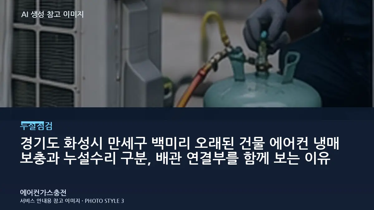경기도 화성시 만세구 백미리 오래된 건물 에어컨 냉매 보충과 누설수리 구분, 배관 연결부를 함께 보는 이유