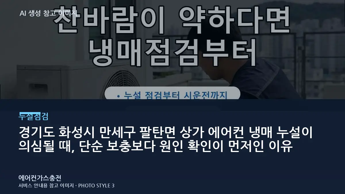 경기도 화성시 만세구 팔탄면 상가 에어컨 냉매 누설이 의심될 때, 단순 보충보다 원인 확인이 먼저인 이유