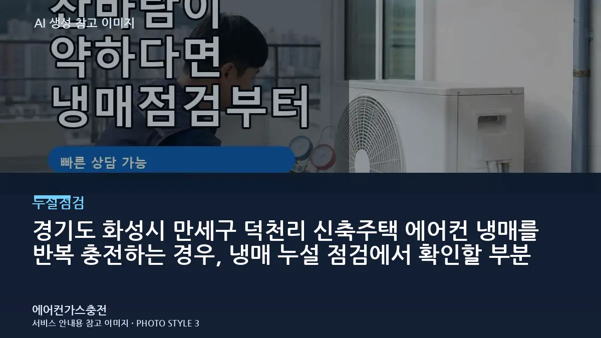 경기도 화성시 만세구 덕천리 신축주택 에어컨 냉매를 반복 충전하는 경우, 냉매 누설 점검에서 확인할 부분