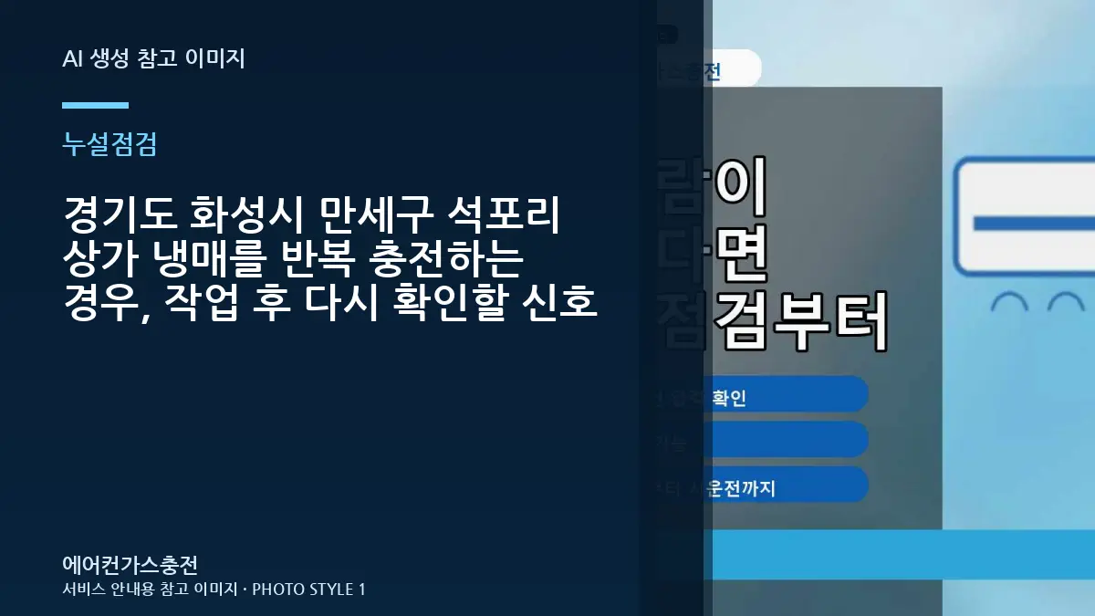 경기도 화성시 만세구 석포리 상가 냉매를 반복 충전하는 경우, 작업 후 다시 확인할 신호